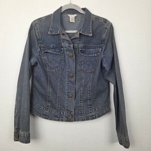 Cabi Denim Jacket Womens Medium Blue Style 106 Jean Jacket Stretch Cotton Blend